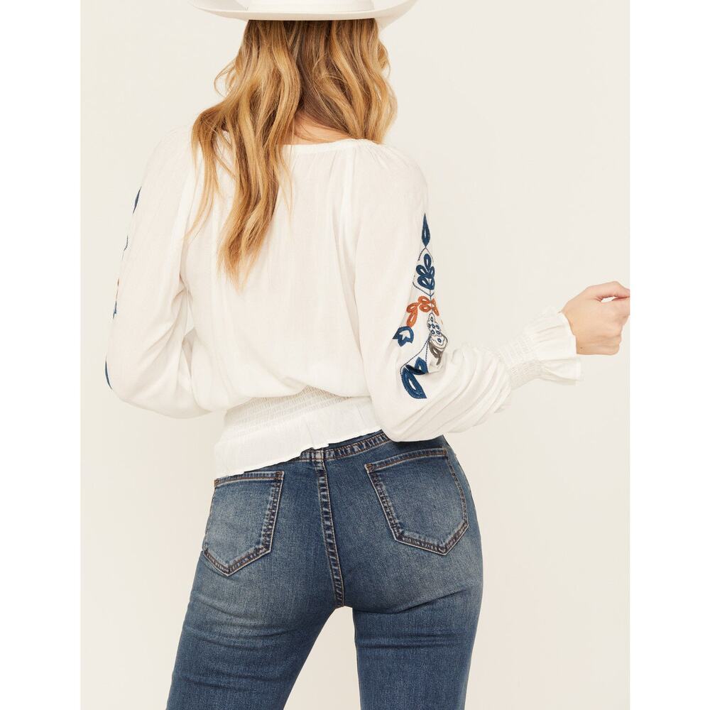 Shyanne Challis Embroidered Top Size Large White Long Sleeve Blouse - Picture 3 of 11